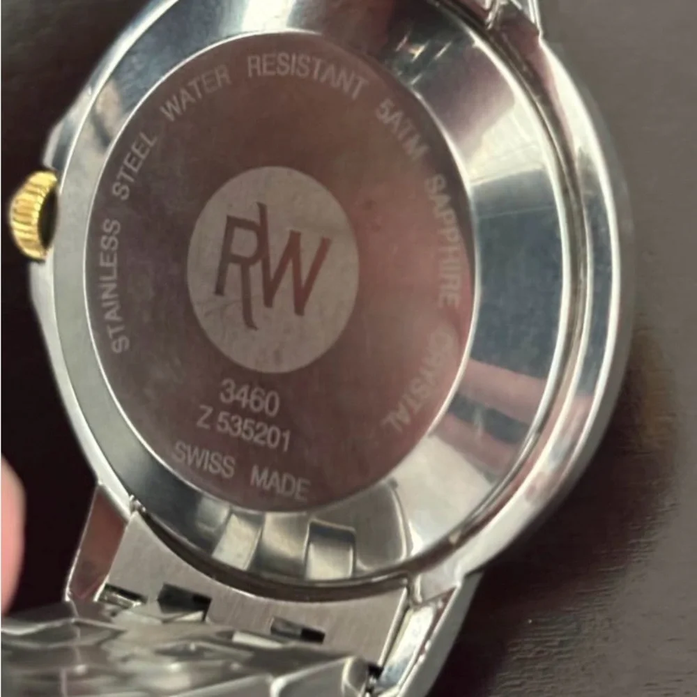 Raymond Weil Silver Stainless Steel Watch Back with Gold Crown Accent
